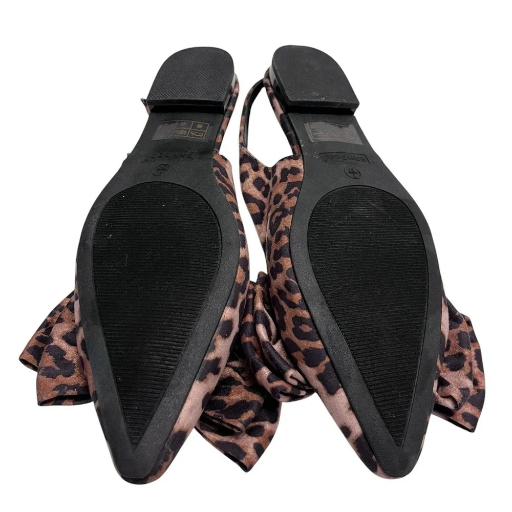 New BAMBOO Sz 7 Flats Leopard Print Bow Sandal Slingback Pointed Toe VISOR NWOB